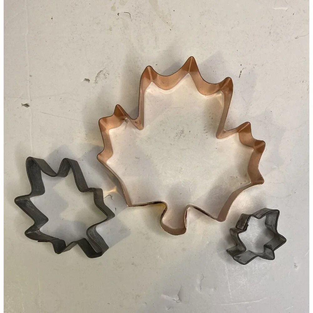 Lot of 3 Vtg Copper and Tin Cookie Cutters Leaf Shapes Fall Thanksgiving Cottage